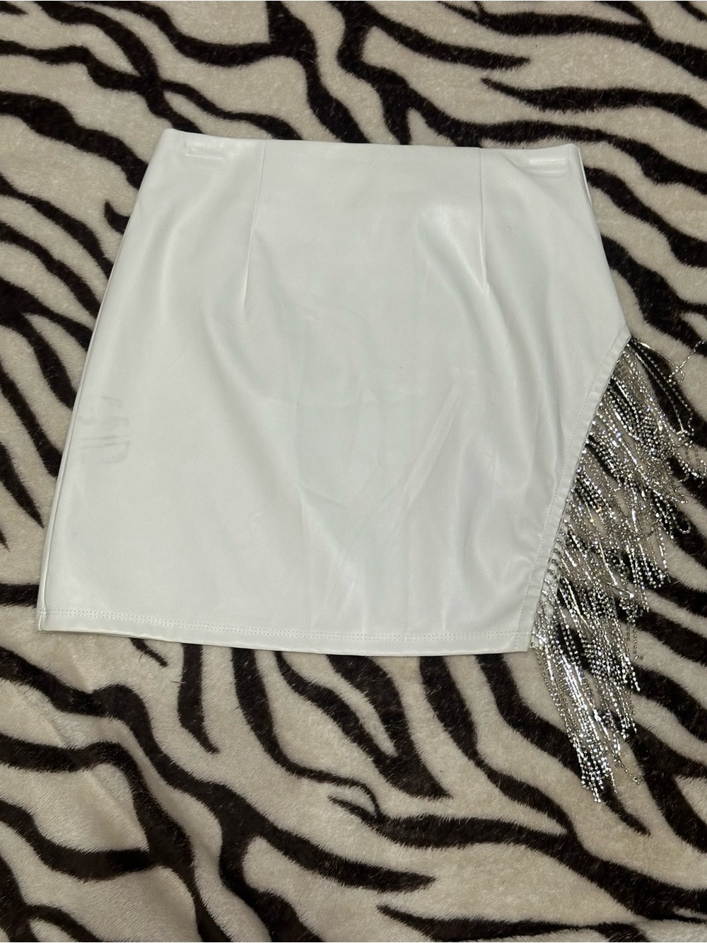 Windsor White Mini Skirt with Silver Fringe